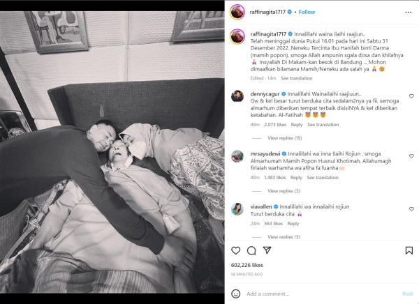 Raffi Ahmad Berduka, sang Nenek Mami Popon Meninggal Dunia
