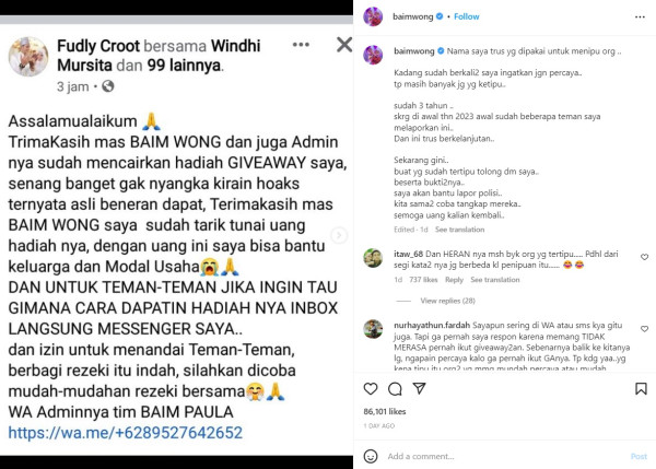 Baim Wong Geram Namanya Dicatut untuk Penipuan, Ajak Kerja Sama Korban Tangkap Pelaku