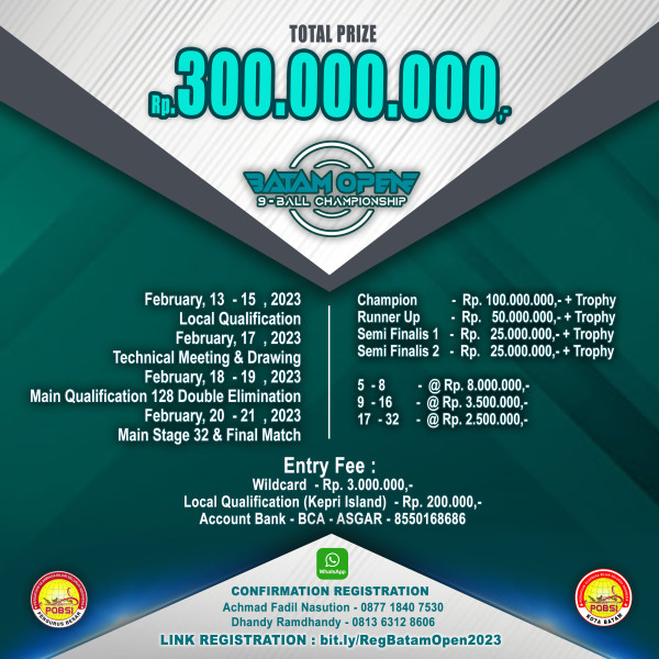 POBSI Gelar Batam Open 9 Ball Championship Pertama di Kota Batam