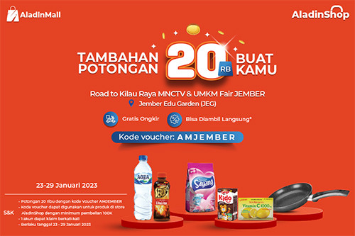Kunjungi Booth AladinMall di UMKM Fair JEMBER Yuk! Dapatkan Diskon s.d 95% + Voucher + Gratis Ongkir