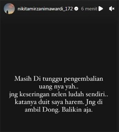 Nikita Mirzani Tagih Janji Bunda Corla Balikin Duit Rp100 Juta: Masih Ditunggu Yah