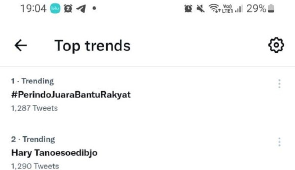 Tagar #PerindoJuaraBantuRakyat dan Hary Tanoesoedibjo Trending Topic di Twitter