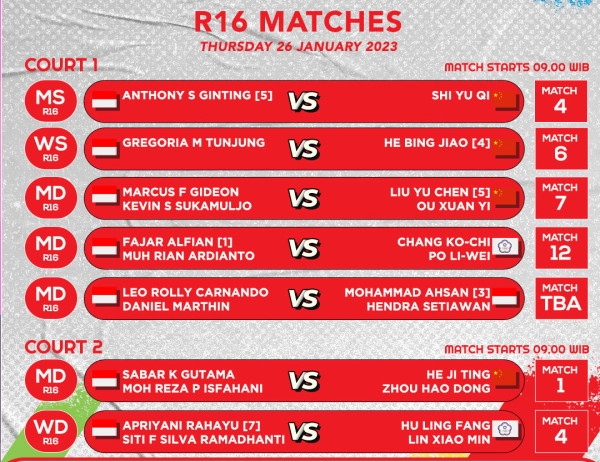 Jadwal Pebulu Tangkis Indonesia di Babak 16 Besar Indonesia Masters 2023