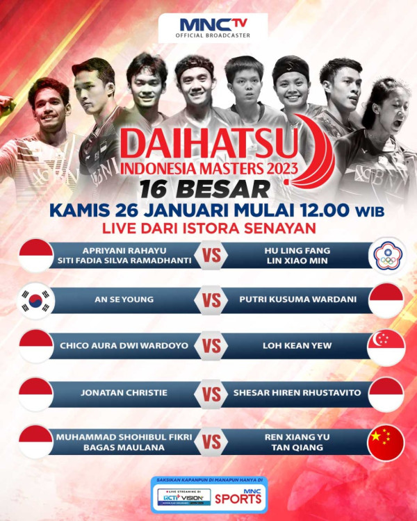 Saksikan di MNCTV: 5 Pertandingan Babak 16 Besar Daihatsu Indonesia Masters 2023