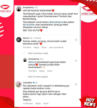 Mantan Karyawan Leslar Entertainment Pamit Berpisah, Rizky Billar Ngatain: Kerja Kasbon Mulu