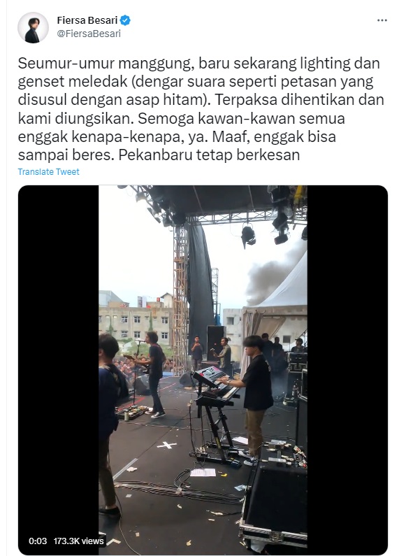 Penampilan Fiersa Besari di Atas Panggung Dihentikan Imbas Genset dan Lampu Meledak