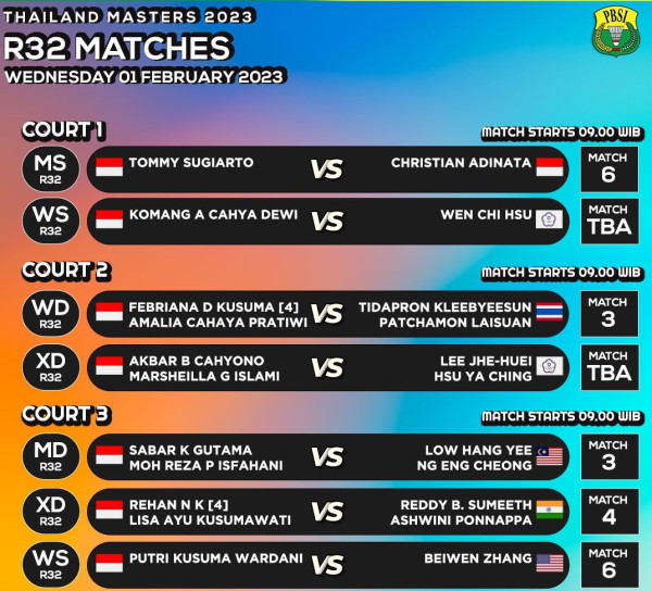 Jadwal Wakil Indonesia di Babak 32 Besar Thailand Masters 2023, Rabu (1/2/2023)