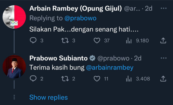 Ketika Prabowo Minta Izin Pakai Foto Jepretan Arbain Rambey di Twitter