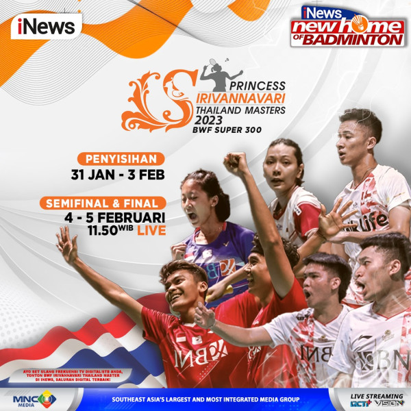 LIVE di iNews: Saksikan 13 Wakil Indonesia di Babak 16 Besar Thailand Masters 2023