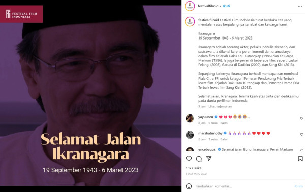 Aktor Senior Ikranagara Meninggal Dunia pada Usia 79 Tahun