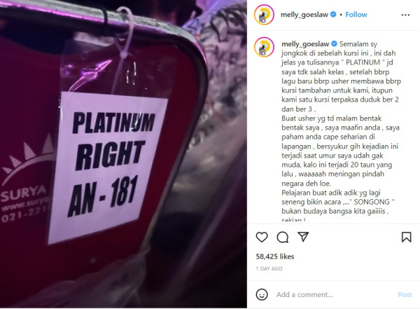 Melly Goeslaw Curhat Dibentak Panitia dan Tak Dapat Duduk di Konser BLACKPINK
