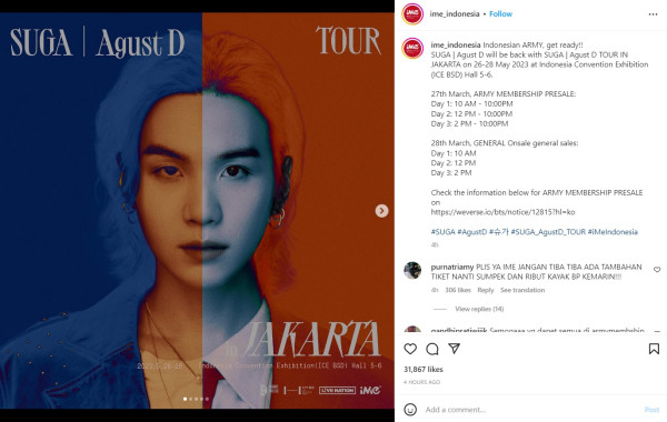 Ini Cara Beli Tiket Konser Suga BTS di Jakarta, ARMY Buruan Cek!