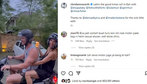 Chris Hemsworth Kepergok Liburan di Bali, Netizen +62 Geger