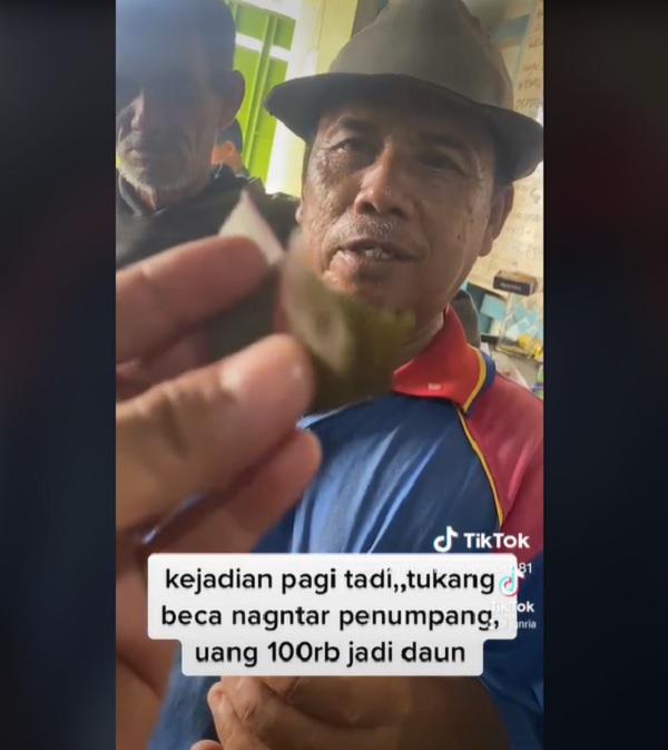 Viral, Kisah Tukang Becak Dibayar Uang Rp100.000 yang Berubah Jadi Daun