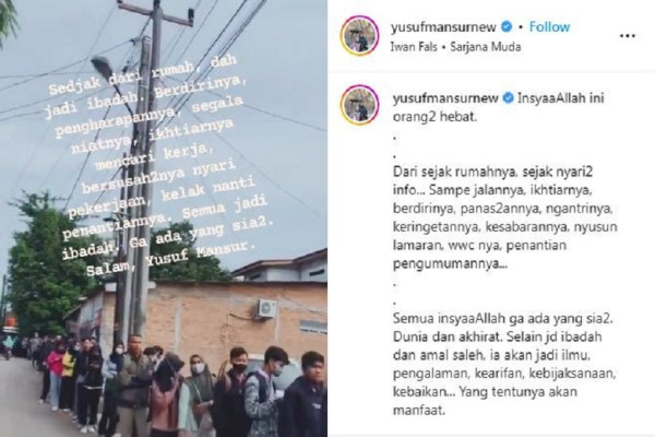 Ustaz Yusuf Mansur Unggah Video Ratusan Anak Muda Antre Cari Kerja