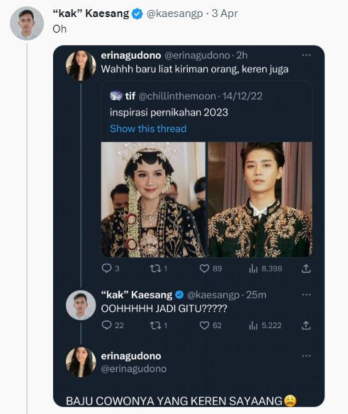 Ketika Kaesang Pangarep Cemburu Erina Gudono Bersanding dengan Pria Lain