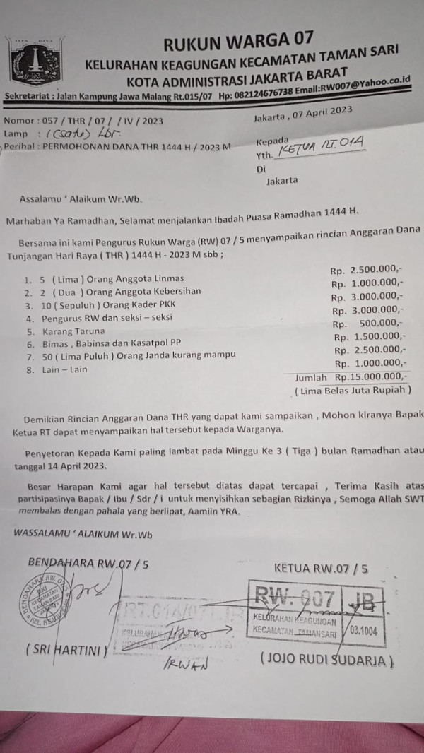 Usai Viral, Ketua RW 07 Keagungan Cabut SE Minta THR Rp15 Juta
