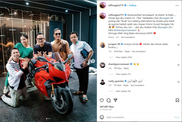 Raffi Ahmad Dapat Kado Motor Ducati dari Crazy Rich Malang: Mimpi Apa Aku