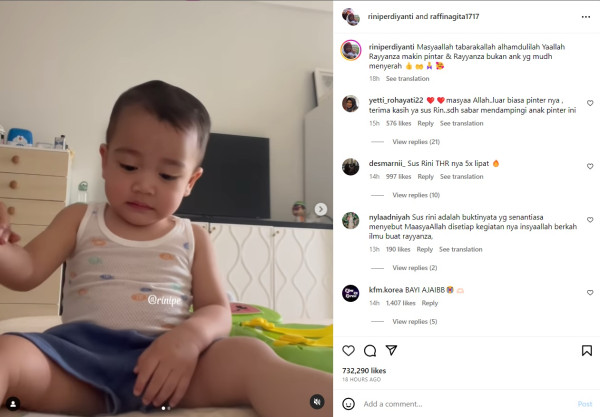 Rayyanza Sudah Hafal Alfabet di Usia 1 Tahun, Sus Rini Banjir Pujian