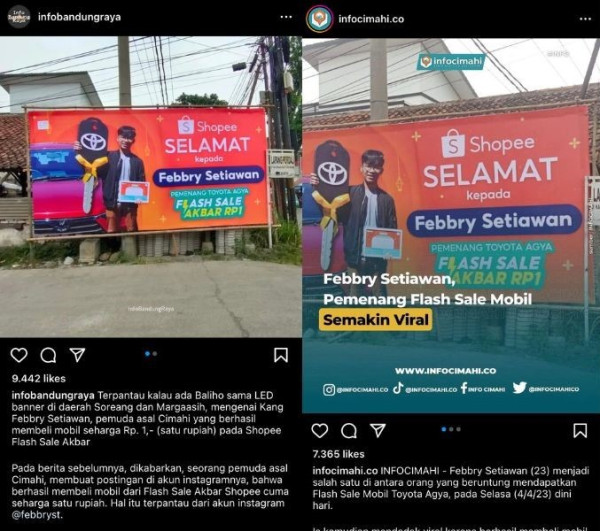 Viral Menangkan Mobil Flash Sale Shopee, Wajah Pria Ini Muncul di Baliho & LED Cimahi