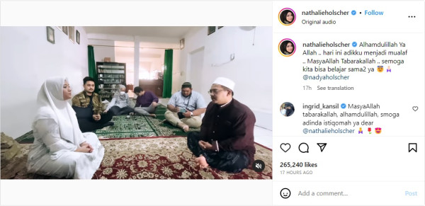 Adik Masuk Islam, Nathalie Holscher Mengucap Syukur