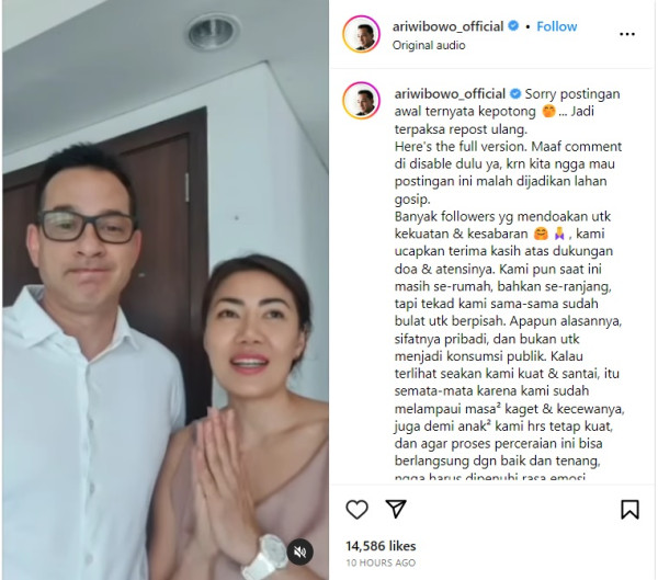 Ari Wibowo dan Inge Anugrah Buka Suara soal Perceraian, Akui Mantap Berpisah