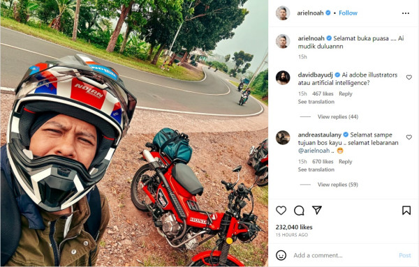 Ariel NOAH Mudik ke Kampung Naik Motor Bebek, Netizen: Tiati Mang