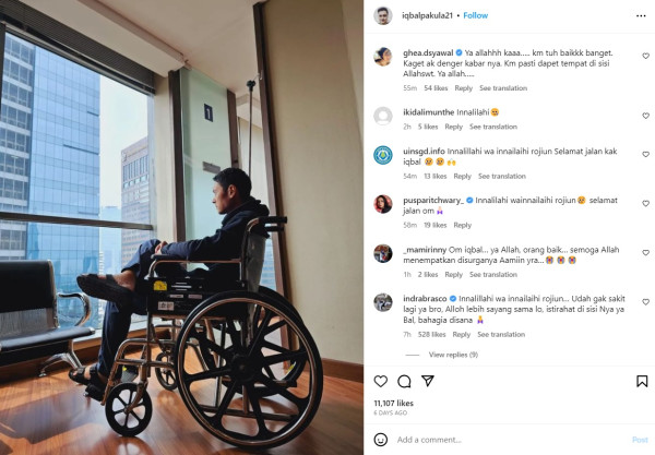 Iqbal Pakula Unggah Foto Duduk di Kursi Roda sebelum Meninggal Dunia