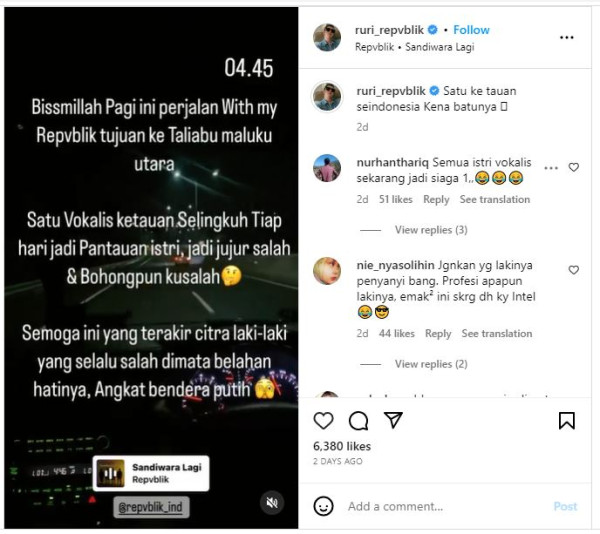 Gara-Gara Isu Perselingkuhan Seorang Vokalis, Ruri Repvblik Terus Dipantau sang Istri