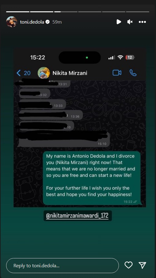 Nikita Mirzani Diceraikan Antonio Dedola Lewat WhatsApp