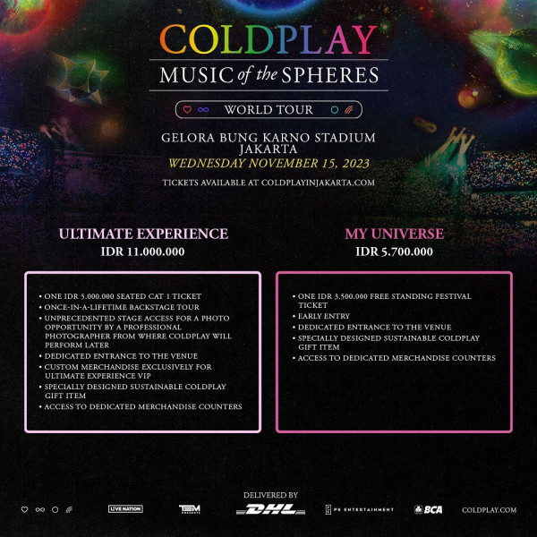 Ini Daftar Harga Tiket Konser Coldplay di Jakarta, Rp800 Ribu hingga Rp11 Juta