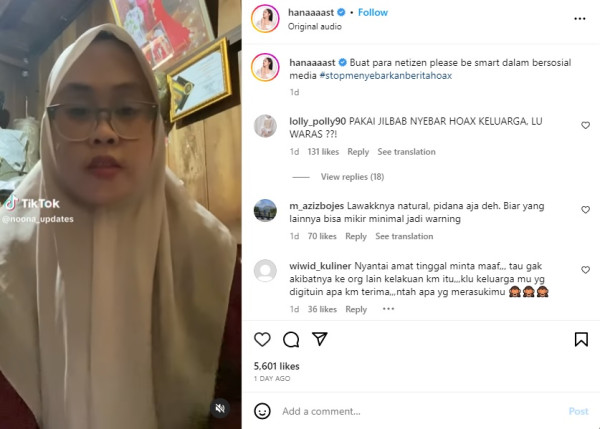 Wanita Ini Ngaku Salah dan Minta Maaf Telah Sebarkan Isu Perselingkuhan Christian Sugiono dan Hana Hanifah