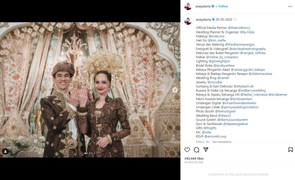 Enzy Storia Resmi Menikah dengan Molen Kasetra
