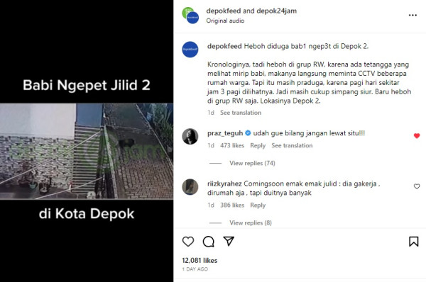 Heboh Video Babi Ngepet Jilid 2 di Depok, Warganet: Buat Beli Tiket Coldplay