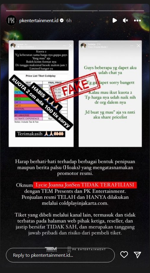 Promotor Konser Coldplay di Jakarta Sentil Puteri Indonesia Intelegensia yang Jadi Calo Tiket