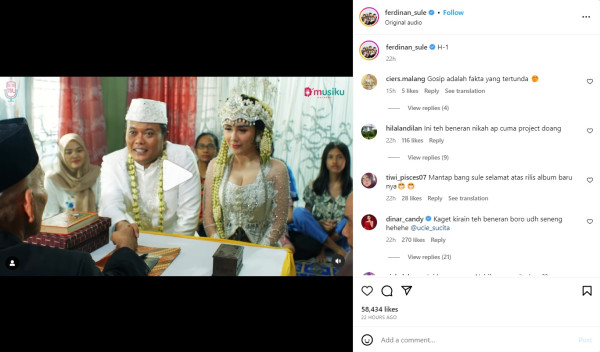 Heboh Sule Bagikan Video Akad Nikah dengan Ucie Sucita