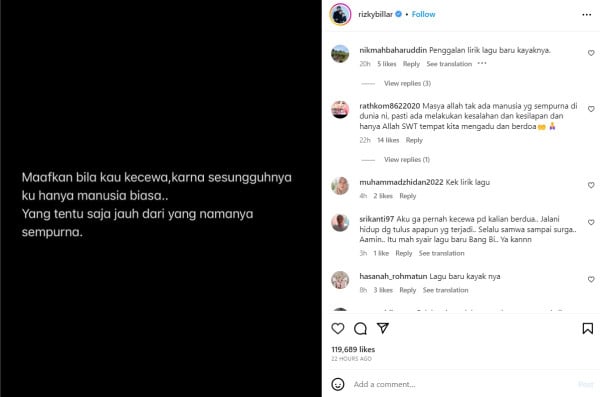 Rizky Billar Mendadak Minta Maaf dan Akui Buat Kecewa: Ku hanya Manusia Biasa