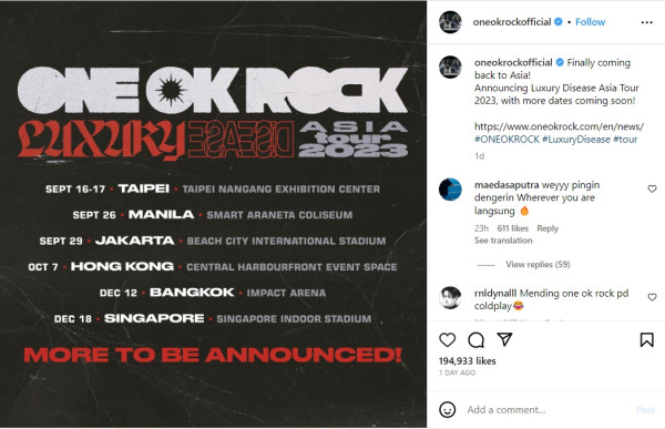 One Ok Rock Gelar Konser di Jakarta, Catat Tanggal dan Lokasinya!