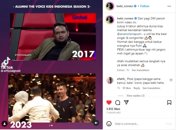 Bebi Romeo Puji Kemampuan Putri Ariani: Hormat dan Bangga untuk Kedua Orang Tuanya