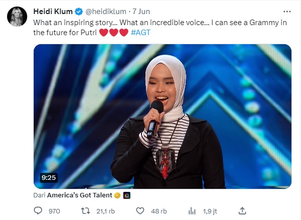 Terpukau dengan Suara Putri Ariani, Heidi Klum: Saya Melihat Grammy di Masa Depan