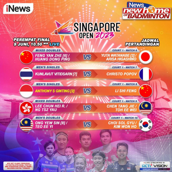LIVE di iNews Singapore Open 2023: Tonton Keseruan Duel Leo/Daniel vs Peringkat 4 Dunia!