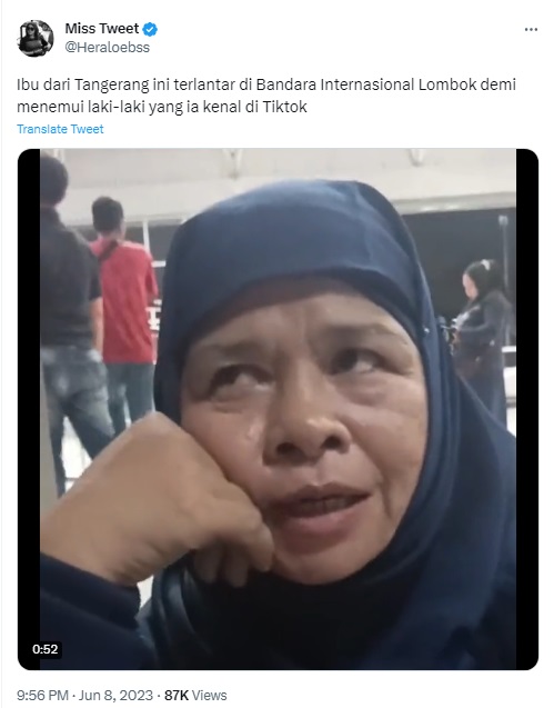 Viral! Ibu-ibu Asal Tangerang Datang ke Lombok demi Bertemu Pria yang Dikenal dari TikTok, Berujung Terlantar di Bandara