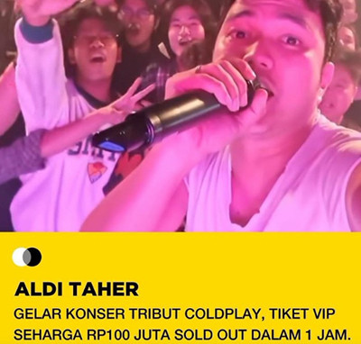 Aldi Taher Gelar Konser Tribute to Coldplay, Tiket Termahal Rp100 Juta Sold Out dalam 1 Menit