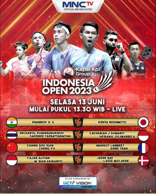 Live di MNCTV Indonesia Open 2023: Dukung Fajar/Rian Lawan Wakil Denmark