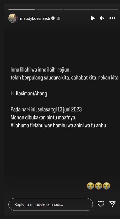 Salman Al Farisi Pemeran Koh Ahong Meninggal, Maudy Koesnaedi: Maafin Zaenab