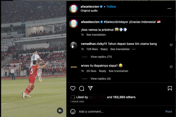 Selesai Berlaga di SUGBK, Timnas Argentina: Terima Kasih Indonesia, Sampai Jumpa Lagi