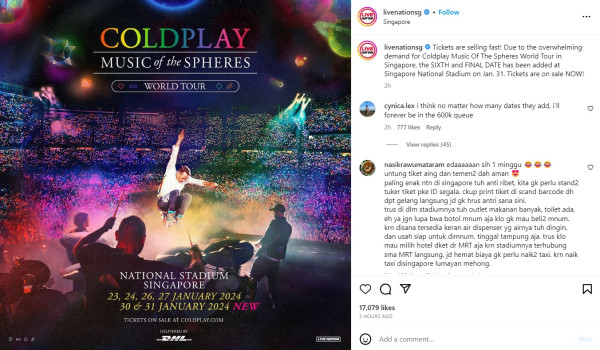 Ini Alasan Coldplay Gelar Konser di Singapura Jadi 6 Hari