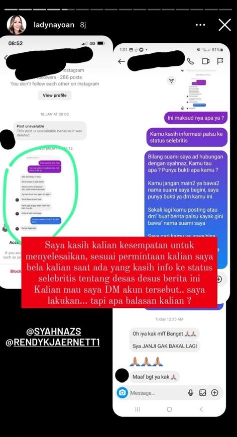 Lady Nayoan Sempat Tutupi Dugaan Perselingkuhan Rendy Kjaernett dan Syahnaz Sadiqah dari Media