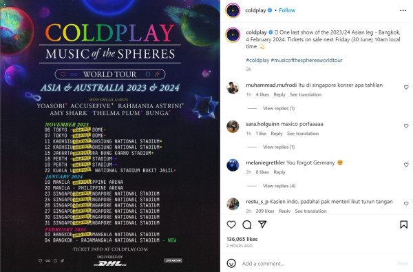 Coldplay Tambah Jadwal Konser di Thailand, Jadi 2 Hari