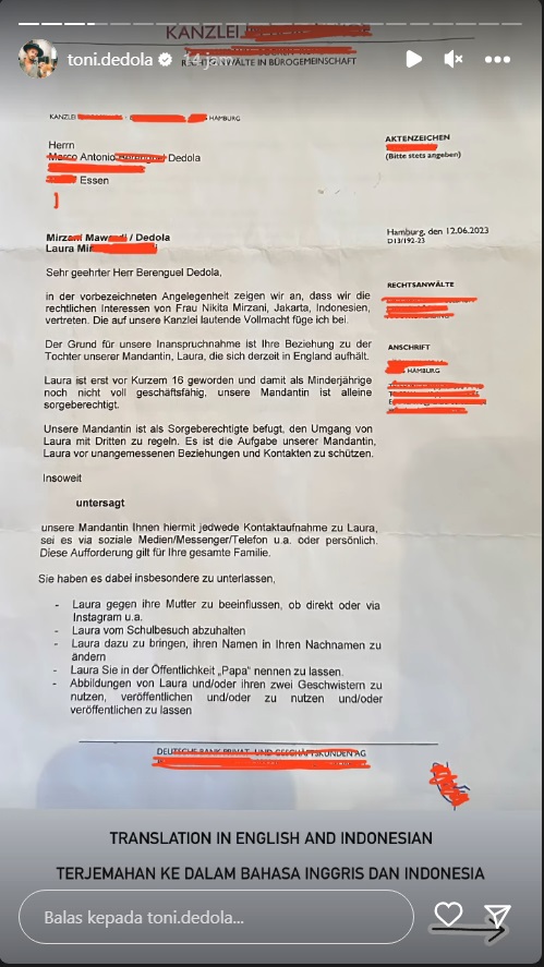 Antonio Dedola Bongkar Borok Nikita Mirzani Lagi, Kirim Surat Larang Hubungi Lolly